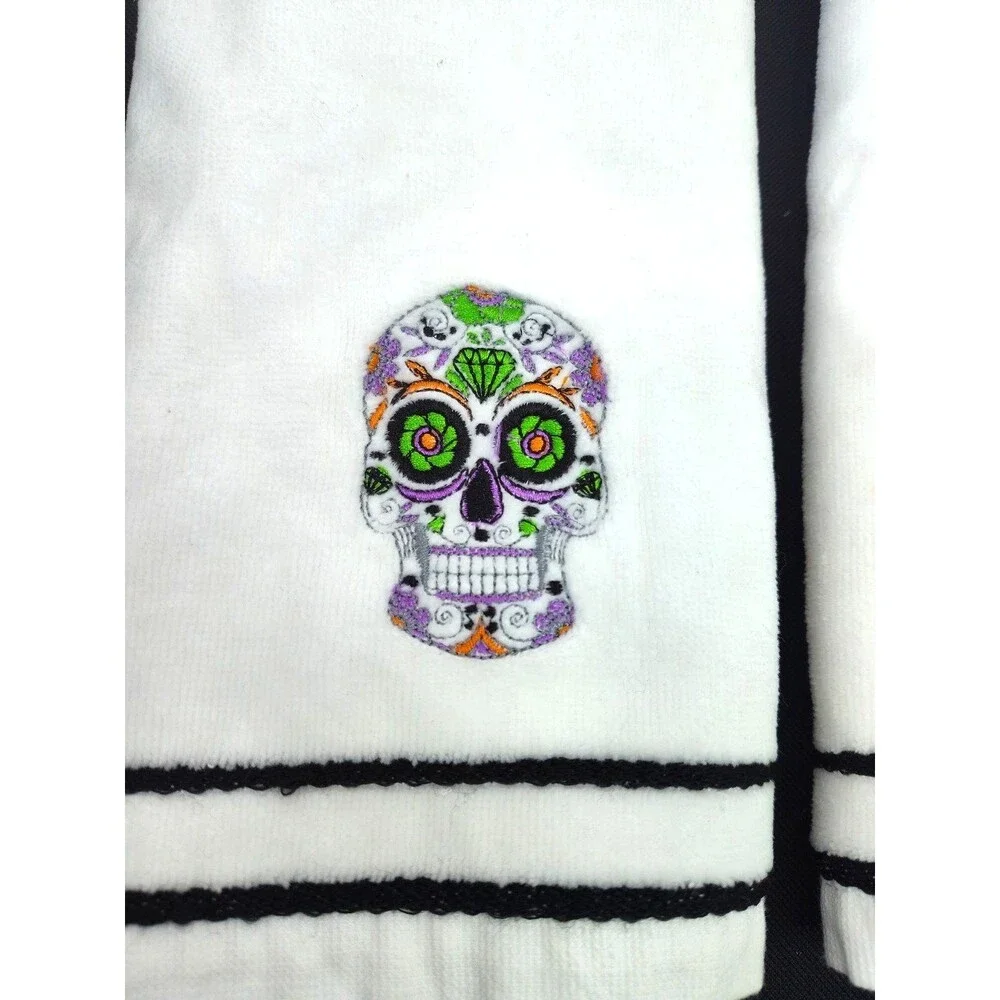 Kassa Fina Home Collection Lot of 2 Hand Towels Gothic Skull Head Bathroom